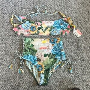 Free People Movement Floral High-Waist Girls' Swim Set in Green & Blue